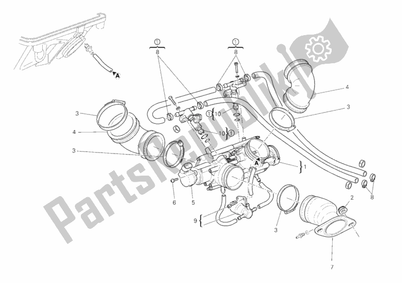 All parts for the Intake Manifold of the Ducati Multistrada 1100 USA 2008